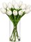 12 Pcs Artificial Real Touch Tulips in Glass Vase with Faux Water, White Tulip Fake Flower Arrangement for Dining Table, Home Decor, Wedding & Event Centerpieces
